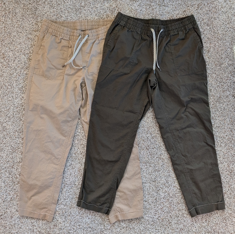 Vuori Tan and Dark Green Track Pants